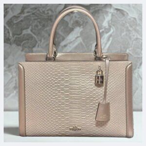 COACH Zoe Python Embossed Leather Platinum Shoulder Bag Satchel Lock Key Hangtag